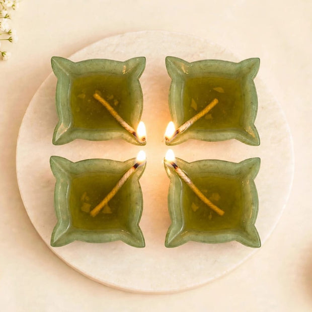 CHOUMUKHI GREEN AVENTURINE CRYSTAL DIYA