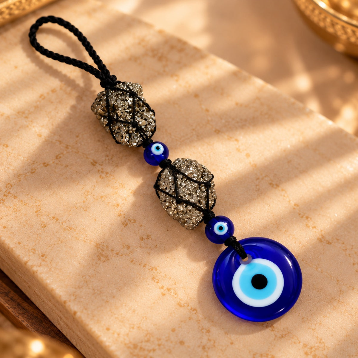 Pyrite Chunks Evil Eye Hanger