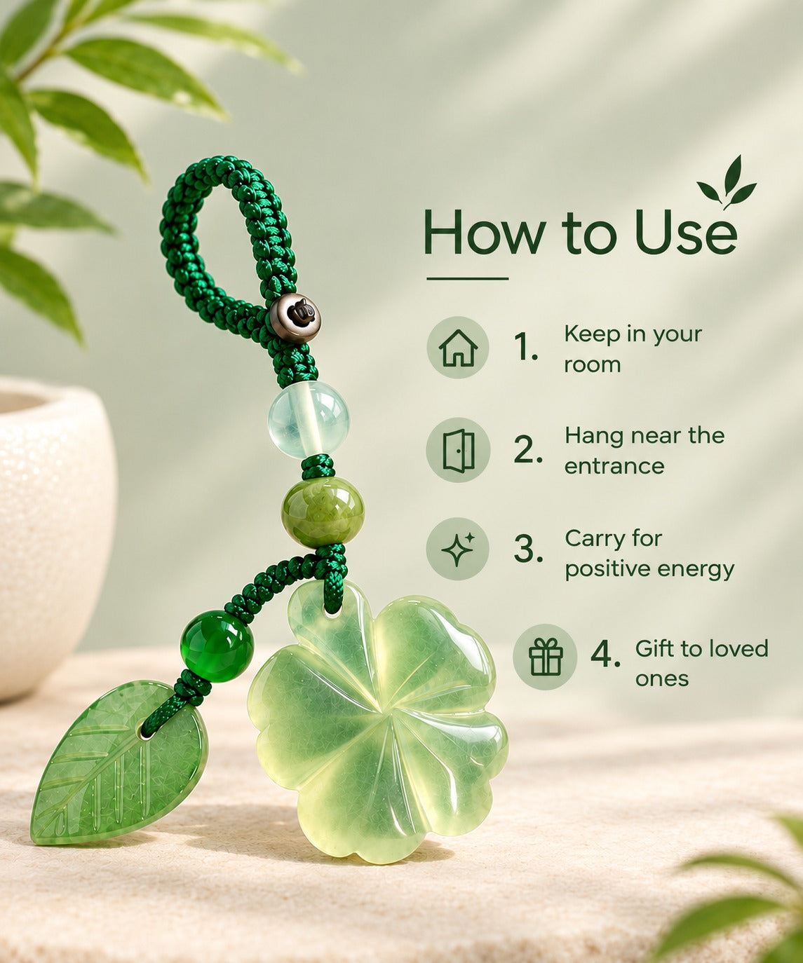 Jade Clover Bag / Keychain Charm