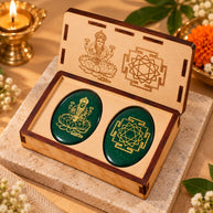 Maha Lakshmi - Shri Yantra Jade Coin with Wooden Case