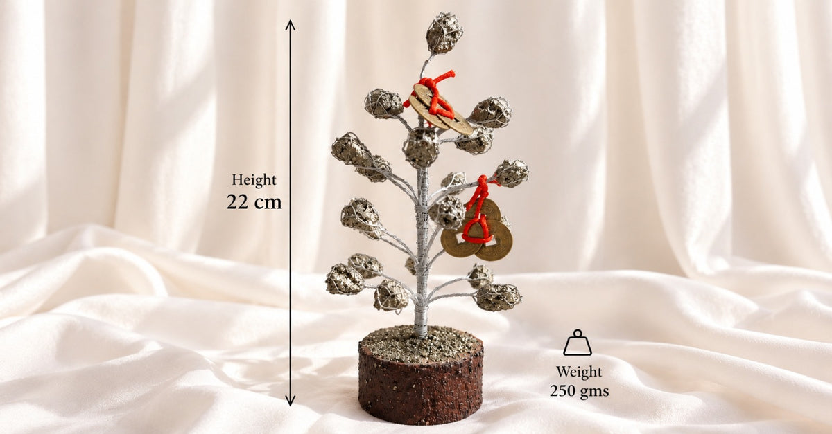 MIDAS — IRON PYRITE TREE WITH PAIR OF FORTUNE COINS
