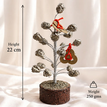 MIDAS — IRON PYRITE TREE WITH PAIR OF FORTUNE COINS