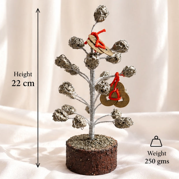 MIDAS — IRON PYRITE TREE WITH PAIR OF FORTUNE COINS
