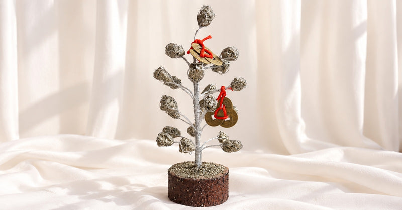 MIDAS — IRON PYRITE TREE WITH PAIR OF FORTUNE COINS