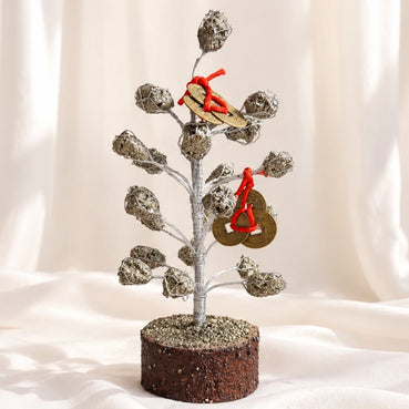 MIDAS — IRON PYRITE TREE WITH PAIR OF FORTUNE COINS