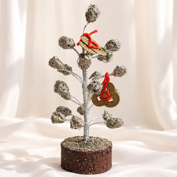 MIDAS — IRON PYRITE TREE WITH PAIR OF FORTUNE COINS