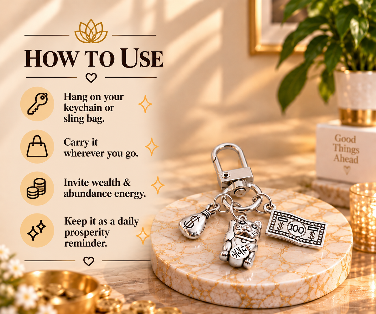 Lucky Cat Dollar Bill and Money Bag Keychain / Charm