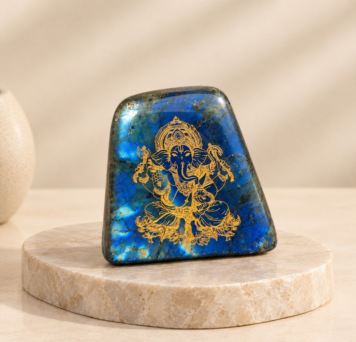 Blue Flashy Labradorite Carved Bappa - Neelmani Bappa