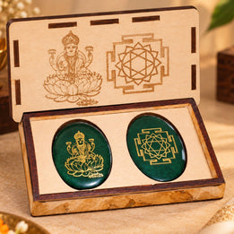 Maha Lakshmi - Shri Yantra Jade Coin with Wooden Case