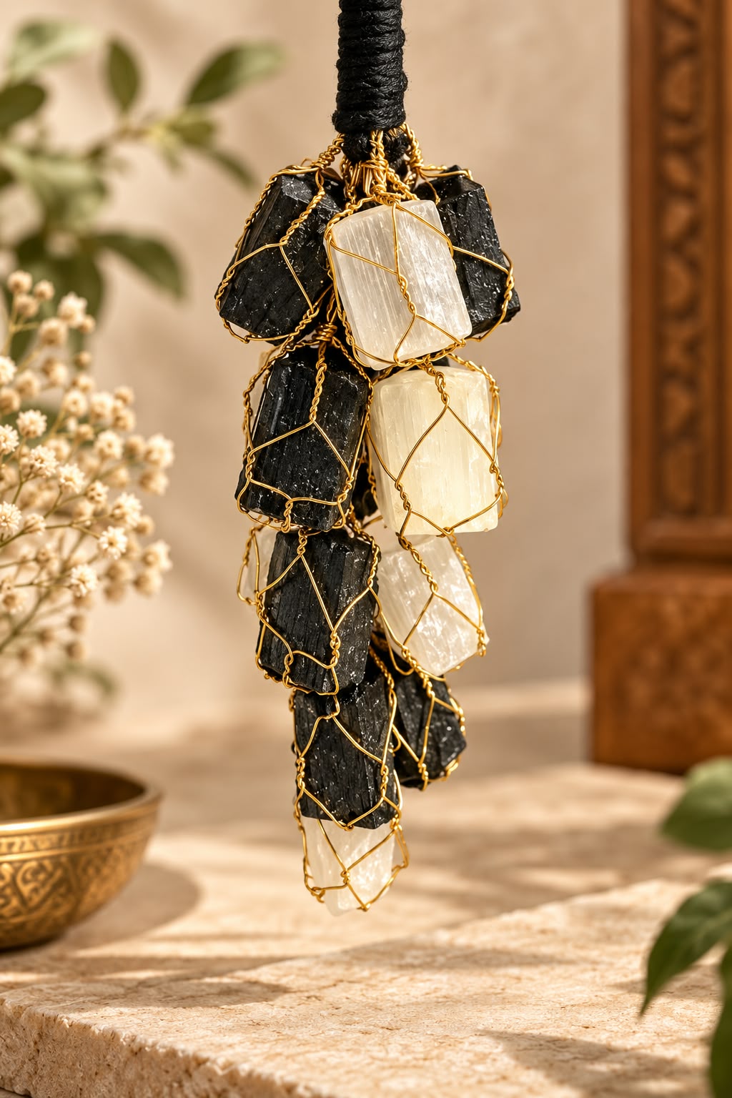 Black Tourmaline & Selenite Hanger