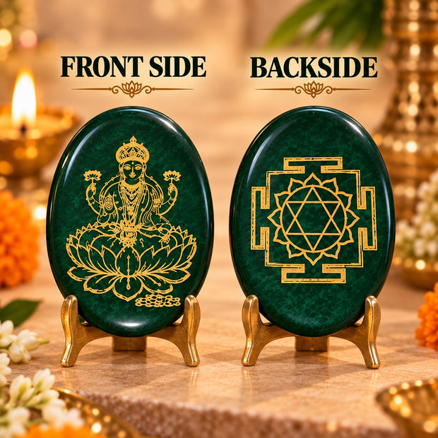 Maha Lakshmi - Shri Yantra Jade Coin with Wooden Case