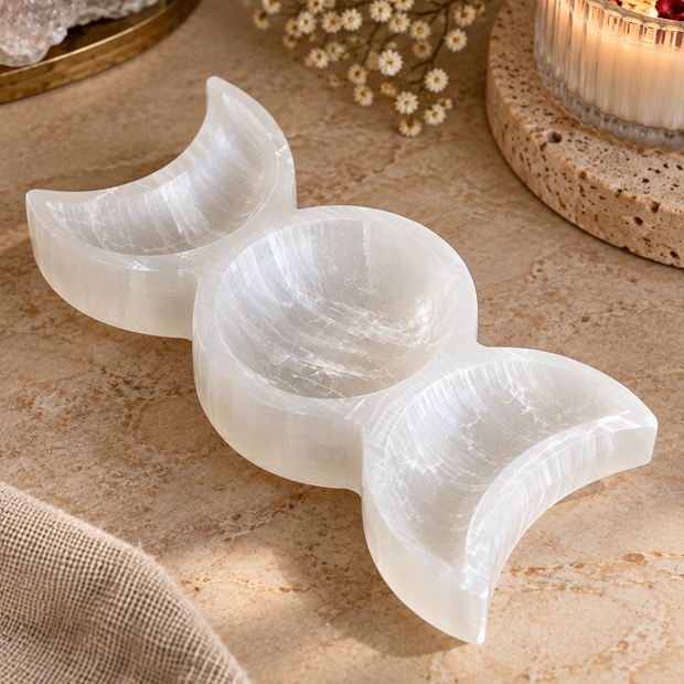 Selenite Triple Moon Plate