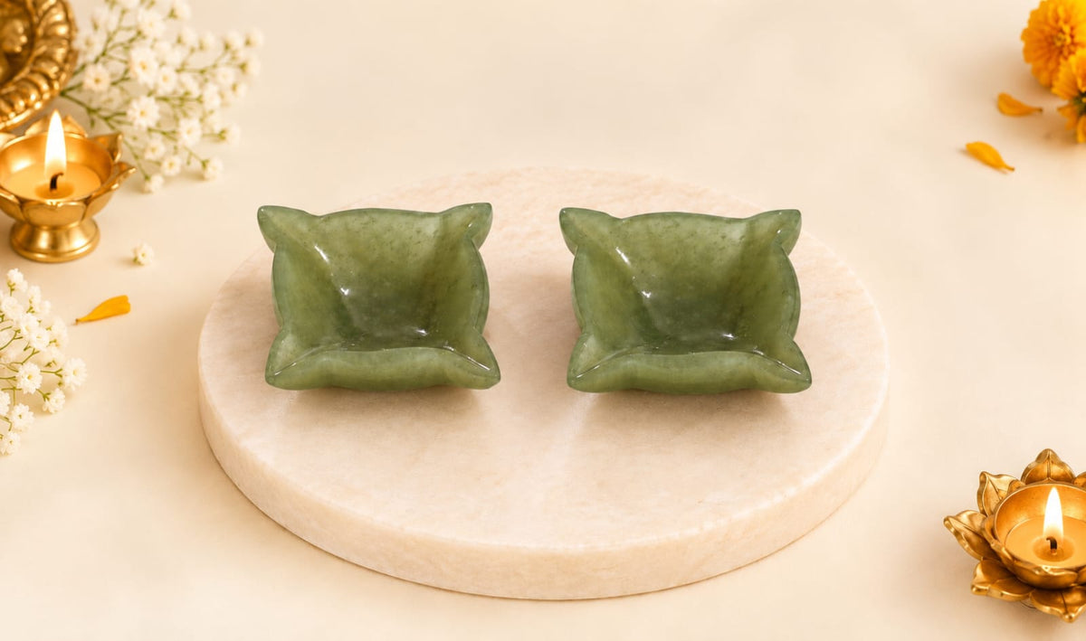 CHOUMUKHI GREEN AVENTURINE CRYSTAL DIYA