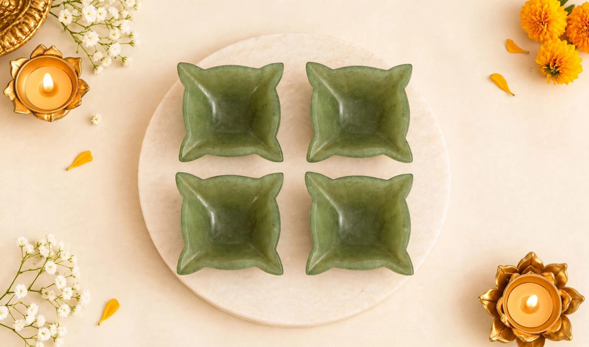 CHOUMUKHI GREEN AVENTURINE CRYSTAL DIYA