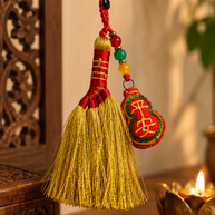 Golden Broom Tied in Auspicious Red String with Embroidered WU LOU