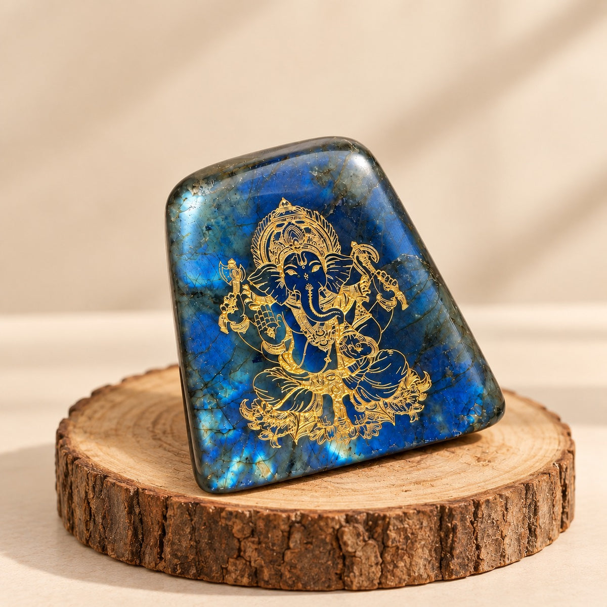 Blue Flashy Labradorite Carved Bappa - Neelmani Bappa