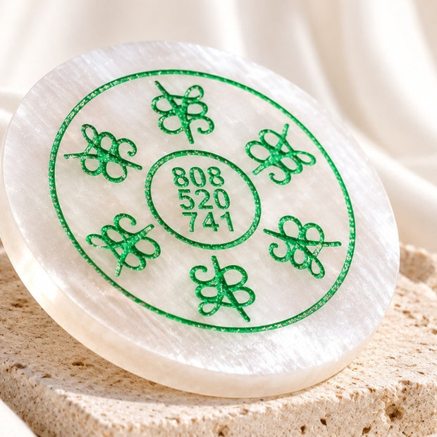 Money Zibu & Money Code  Selenite Round Plate